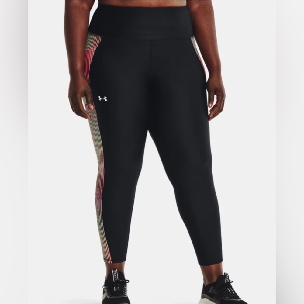 UNDER ARMOUR Women's Plus HeatGear No-Slip Waistband Black Ankle Leggings Sz 3X